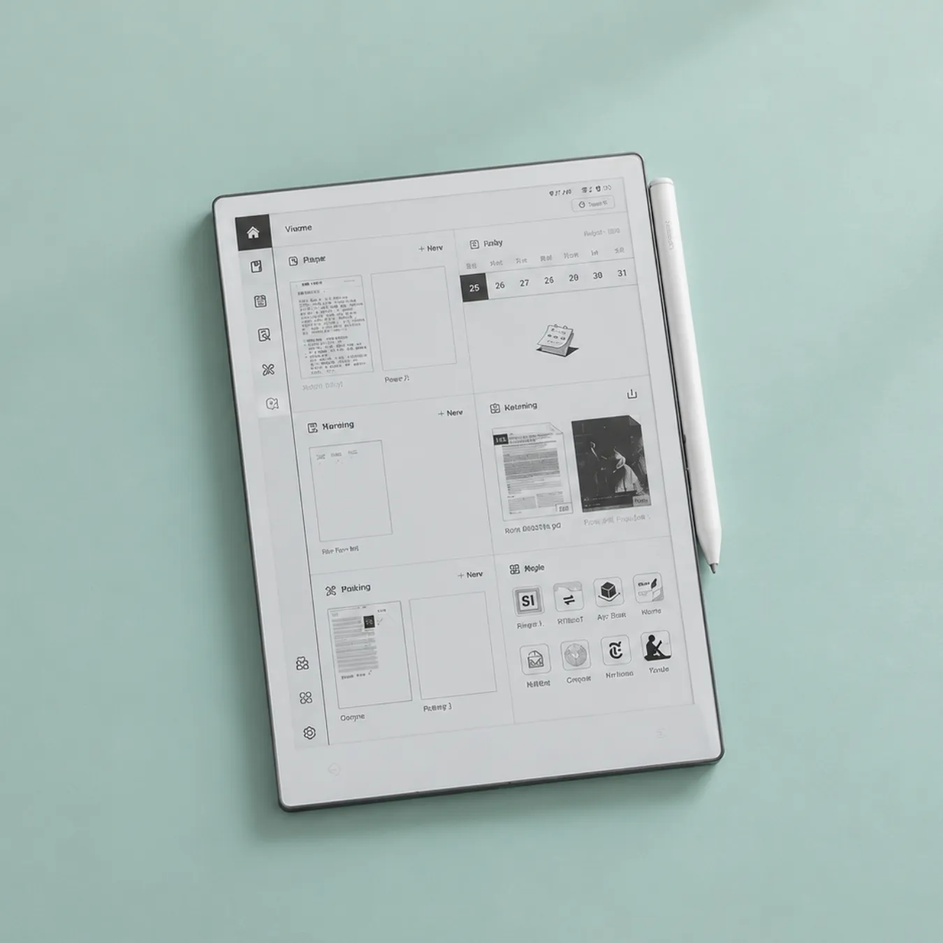 Viwoods AI Paper with its stylus, on a mint green background